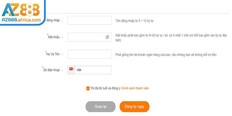 Quy trình xác thực số điện thoại khi đăng ký AZ888 nhanh chóng