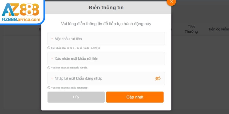 Giao diện ví điện tử hiện đại giúp thực hiện lệnh rút tiền AZ888 dễ dàng